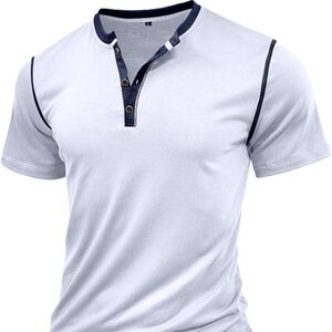 Mens Short Sleeve Shirts Casual Cotton Henley Shirts Size XXL